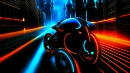 tron legacy movie, city of lights blue, red and orange, programs, motors