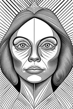 Create an artistic portrait of a woman that incorporates an optical illusion. When viewed from one angle, the face should appear as that of a child, and when viewed from another angle, it should appear as that of a middle-aged woman. The child and middle-aged woman faces should seamlessly blend into a single face, achieved through the use of optical illusion techniques. Design this using an AI-powered drawing program