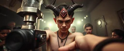 nephilim ai meat grinder camera meetup selfie smart transcendent innocent little devil pointing at camera