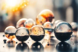 beautiful collection of glass balls, melting watercolor and black ink outlines on wet paper, soft, shading strokes, in sunshine, ethereal, otherwordly, cinematic postprocessing, bokeh, dof