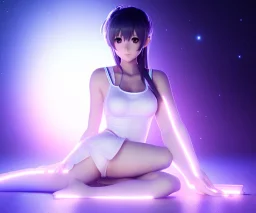 a detailed illustration of a anime girl sitting luminescent body