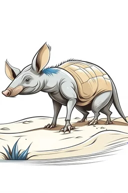 A ilustration of Aardvark , beach, middle ground design, t-shirt design, white background