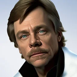 extremely detailed 8k hyperspace wallpaper,complete and photo realistic detailed head to waist stunning photo realistic portrait of mark hamill as luke skywalker in star wars with short lenght, Symmetrical, soft, fine, warm, photo realistic hair, blue eyes, professional majestic photo realistic painting by Ed Blinkey, Atey Ghailan, by Jeremy Mann, Greg Manchess, Antonio Moro, trending on ArtStation, Intricate, High Detail, Sharp focus, dramatic, by greg rutkowski,