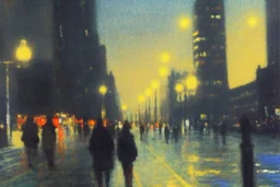 City, people, street, street lights, city lights, distant city, philip wilson steer impressionism painting