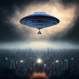 UFO over neogothic city