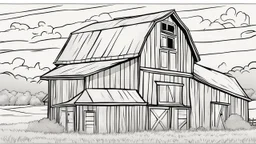 coloring page, old barn, cartoon style, thick lines, low detail, no shading