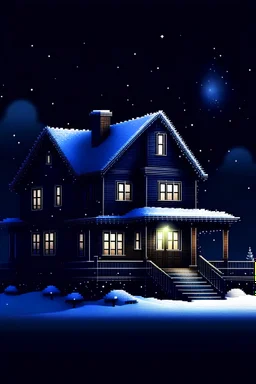 christmas winter house in the night that is pixel