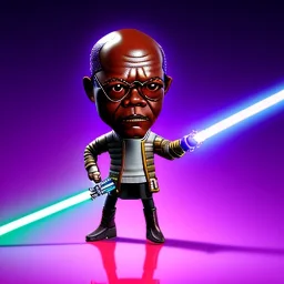 Bald Samuel jackson purple jedi bobblehead with a lightsaber and boots,