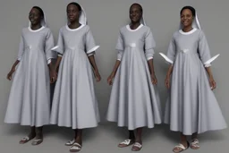 4 suore africane con tunica grigia figura intera fino ai piedi