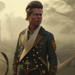 Full body, 3d render, Brad pitt 1800's men style, 1800's hair style, 1800's men clothes style, hyper realistic, octane render, unreal engine 5, 8k, palace background, uhd