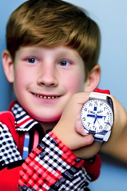a boy with a timex stopped watch on his wrist