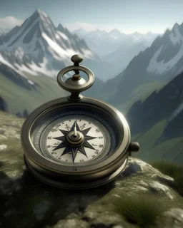 a beautiful, ultra-realistic compass in the mountain