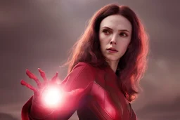 Wanda Maximoff, feiticeira escarlate usando traje vermelho de vestido, destruindo a realidade, governando o mundo, destruição, 4k render, dramático, cinematográfico, poderes destruindo tudo, expressão brava