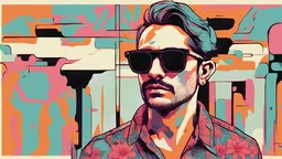 a man wearing sunglasses and a floral shirt, high quality portrait, editorial photograph, cool face, beksinsky, official artwork, enes dirig, nekro petros afshar, neon operator, sythwave, editorial image, atmoshperic, deiv calviz, near future, very high contrast, profile image, cool looking, wearing shades