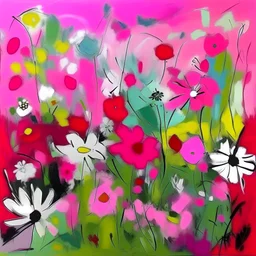 picasso weide met bloemen roze abstract