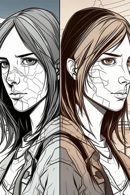 yakın 2 kız arkadaş 2D uzak uzaktan görünüm poz veriyorlar the walking death tarzı kameraya dönük yüzleri değişsin kameraya dönük Gölgelendir 2D ve çizgiler ile gölgelendirme oyun tarzı