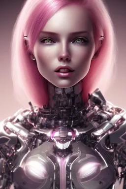 cyborg, pink hair, perfekt eyes, smile, real, dream lights