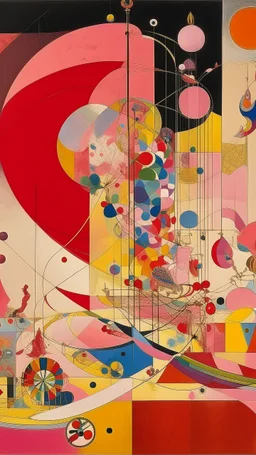 A pink circus with a balancing libra painted by Wassily Kandinsky