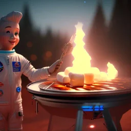 astronaut cooking marshmallows on barbecue from mars unreal engine 5, octan render