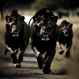 black lions running