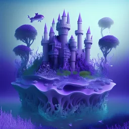 Beautiful 3D mega castle under the water design with a purple garden