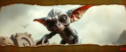 3d airbrush render, elf gremlin alien dodo , pinhole cam, airbrush 3d rendering, in the style of Titian and Dali , torn edges on border
