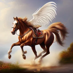 Oil painting, Horse with wings, dolphin tail, full body, over ocean