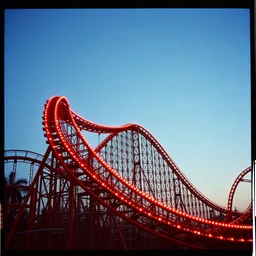 kodachrome of a roller coaster, evening light, ralaxing