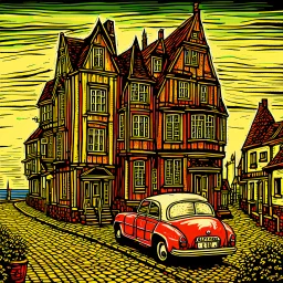 the style of Bernard Buffet Modifiers: extremely detailed intricate details beautiful fantastic view 4K 3D crisp quality Unreal Engine colourful Jacek Yerka acrylic art bernard buffet Started from image: