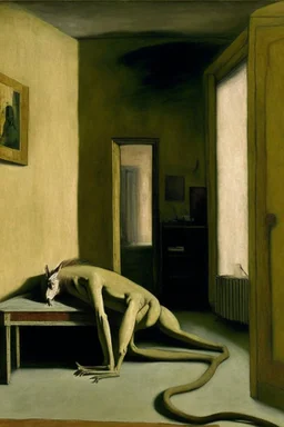 a chimera in a liminal room depicted by balthus