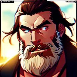 Clear focus, 8k, beautiful lighting, vibrant colors, beard, gunslinger, serious eyes, brown hair,