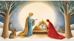 Design for a religious Christmas card showing the nativity of Jesus with his mother Mary