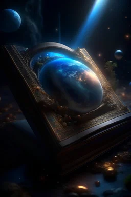 an epic book with glowing inside space, stars, galaxies, clouds, planets, sea, hyperdetalization glass, soft light, glitter, professional photo, beautiful,3d, realistic, 64k, hyperrealism, highly detailed digital painting, high resolution, high detail, mysticism, backlight, fantasy, atmosphere, painting, gothic art, realistic, noir, dark tones, color engraving, professional illustration