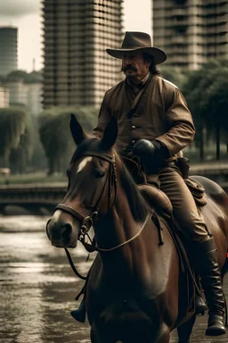 gaucho a caballo, por la ciudad de corrientes. Con bandera Argentina