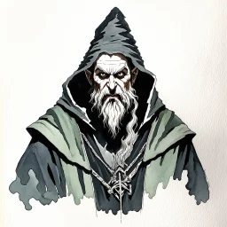 dnd, fantasy, watercolour, large strokes, wizard, gigachad face