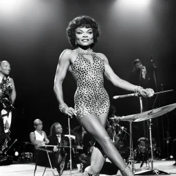 wild Eartha Kitt on stage at concert taratata, in leopard leotard