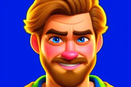 Happy Andrew Garfield with a beard and blue eyes in Pixar style