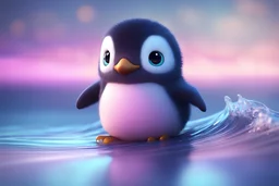 Cute Chibi DarkPink Fluffy Baby Penguin Surfing Lying Down Inside a Perfect Blue Reflecting Wave, Biologie Animale Respectée Parfaite, Realistic World of Ice Rocks and Blue Water Waves, Night MoonLight, Blur Smoke Blur, smooth 3d digital art, exquisite thee-dimensional rendering, 4K, blender, c4d, octane render , disney style 3d light, Zbrush sculpt, high detail realistic cloth, concept art, Zbrush high detail, pinterest Creature Zbrush HD sculpt, neutral lighting, 8k detail , natural light