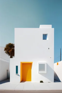 Casa pequeña de interes social en tijuana, casas en serie, color blanco, diseño minimalista, con un toque de color