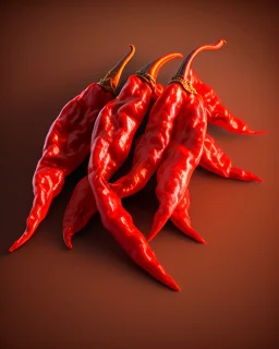 Dried hot chili. Realistic photo. HD. Glowing. 3d style