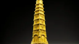 A light yellow spire with lightning designed in ancient Egyptian architectures and sculptures painted by Zhang Lu