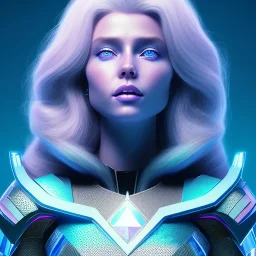 A portrait of a crystalised blue pink queen,smiling face, blue eyes, long blond hair, atmospheric, realistic, unreal engine, lighting, octane render.