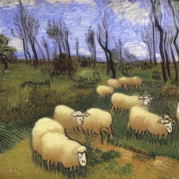 Hunter taking sheep in forest Van Gogh