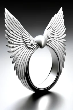 A white ring with angel wings .