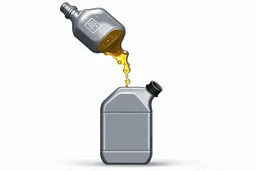 a plastic motor oil bottle floating while tipped over and pouring out oil. white background, Smooth vector