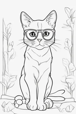 Outline art for cute coloring pages with cat with glasses, full body, white background, sketch style, only use outline, clean line art, no shadows and clear and well outlined.