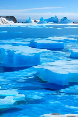 An indigo glacial ocean with giant icebergs designed in ancient Roman mosaics