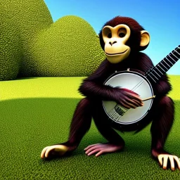 wiremesh rendering of a monkey playing a banjo