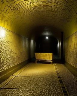 A yellow underground with drills designed in ancient Greek mosaics painted by Caspar David Friedrich