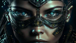 matrix style cyborg portrait detailed symmetrical realistic eyes steampunk cyborg cyborg intricate detailed to scale hyperrealistic dark lighting digital concept art